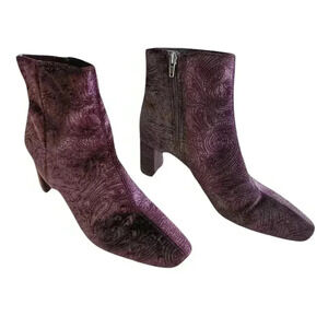 Nine West Purple Velvet Paisley Ankle Booties US 9.5 Women’s Goth